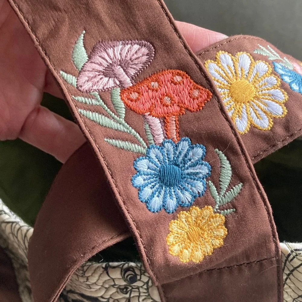 Disney Bambi & Flower Quilted Tote Brown Trim Floral Embroidered Straps - Picture 6 of 11